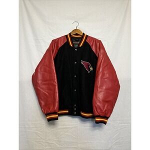 NFL Cardinals Jacket LG Game Day Snap Front Spell Out Leather Essex Arizona